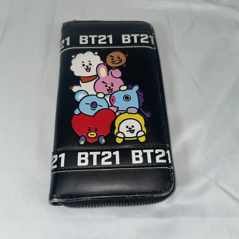 BT21 Line Friends Character Black Zip Around Long Wallet BTS K-Pop Graphic